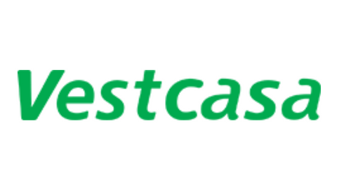 Um logotipo verde e branco para vestcasa em um fundo branco