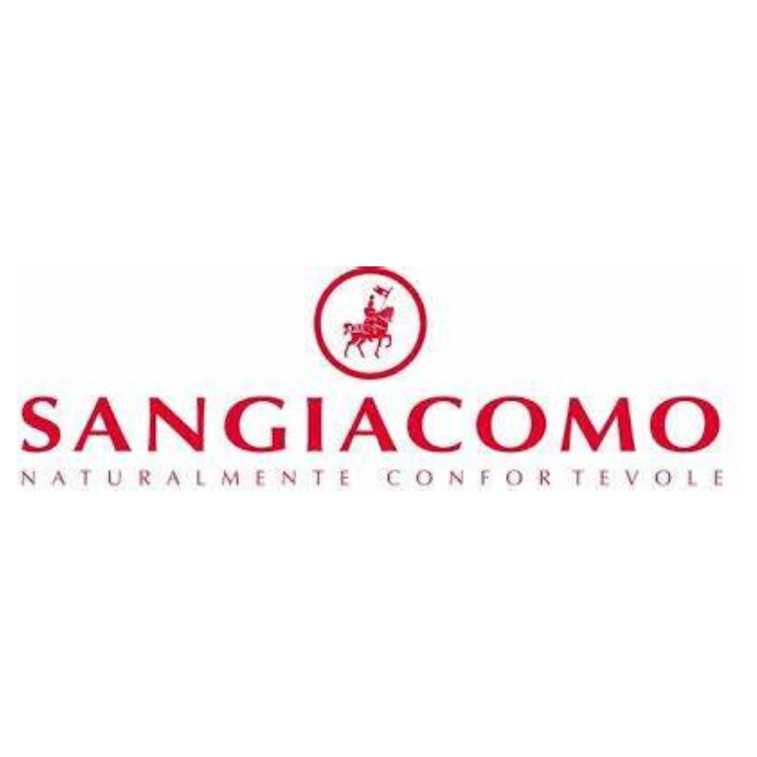 A logo for sangiacomo naturalmente confortevole with a horse in a circle.
