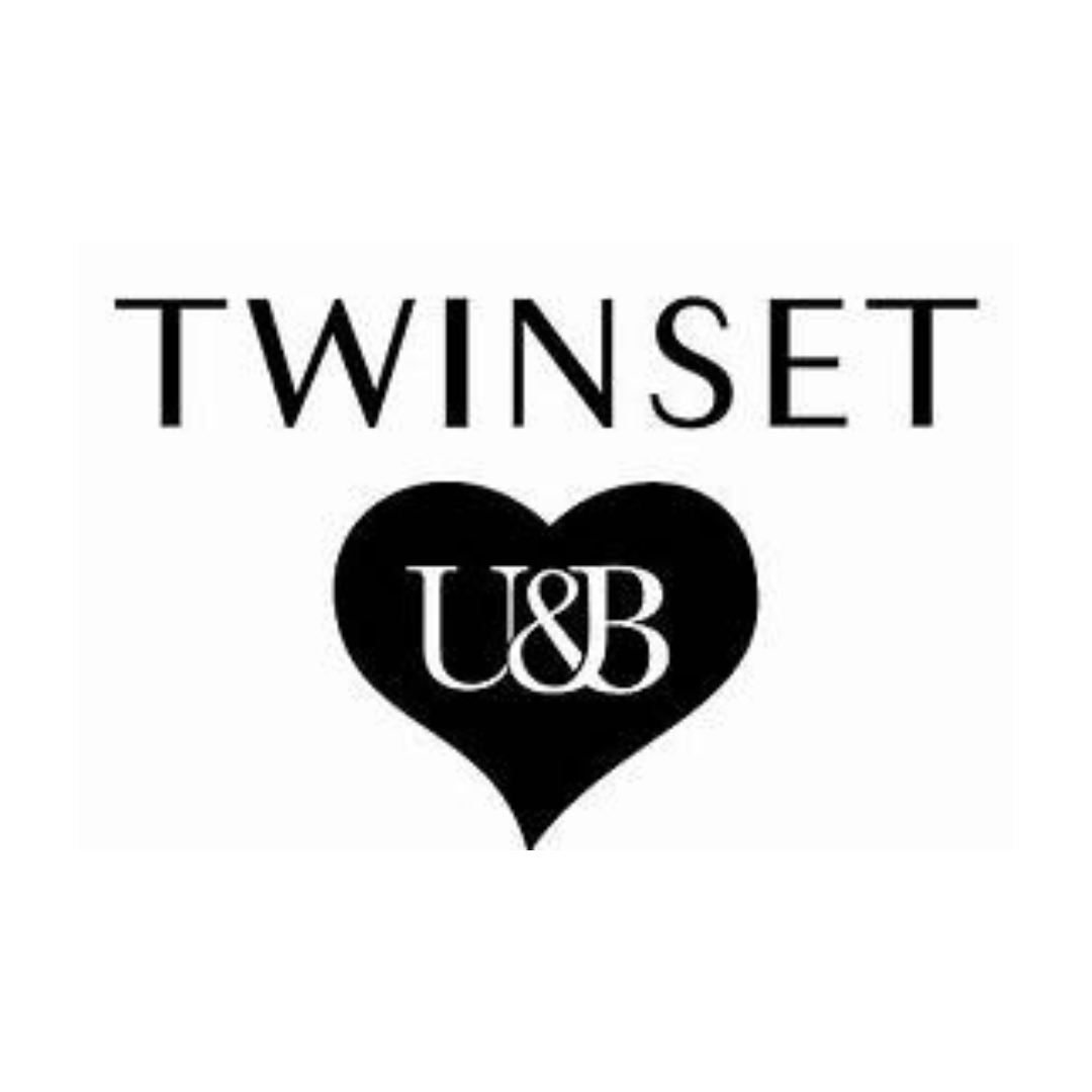 Un logo in bianco e nero per twinset con un cuore al centro.