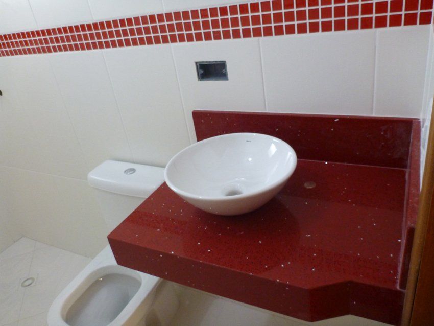 Lavatório em Granito Vermelho no Site da Marmoraria Dom Pedro