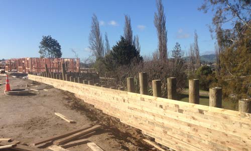Retaining wall at a new commercial development construction project