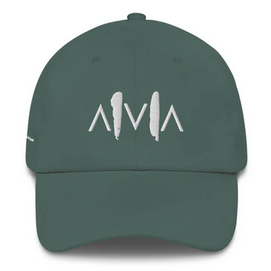 A dark green baseball cap with a white stylized logo consisting of geometric shapes and vertical bars on the front.
