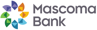 Logo of Mascoma Bank, featuring a colorful, circular geometric icon next to the company name in gray text.