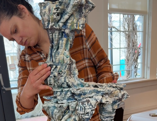 Jackie Brown Installing Sculpture