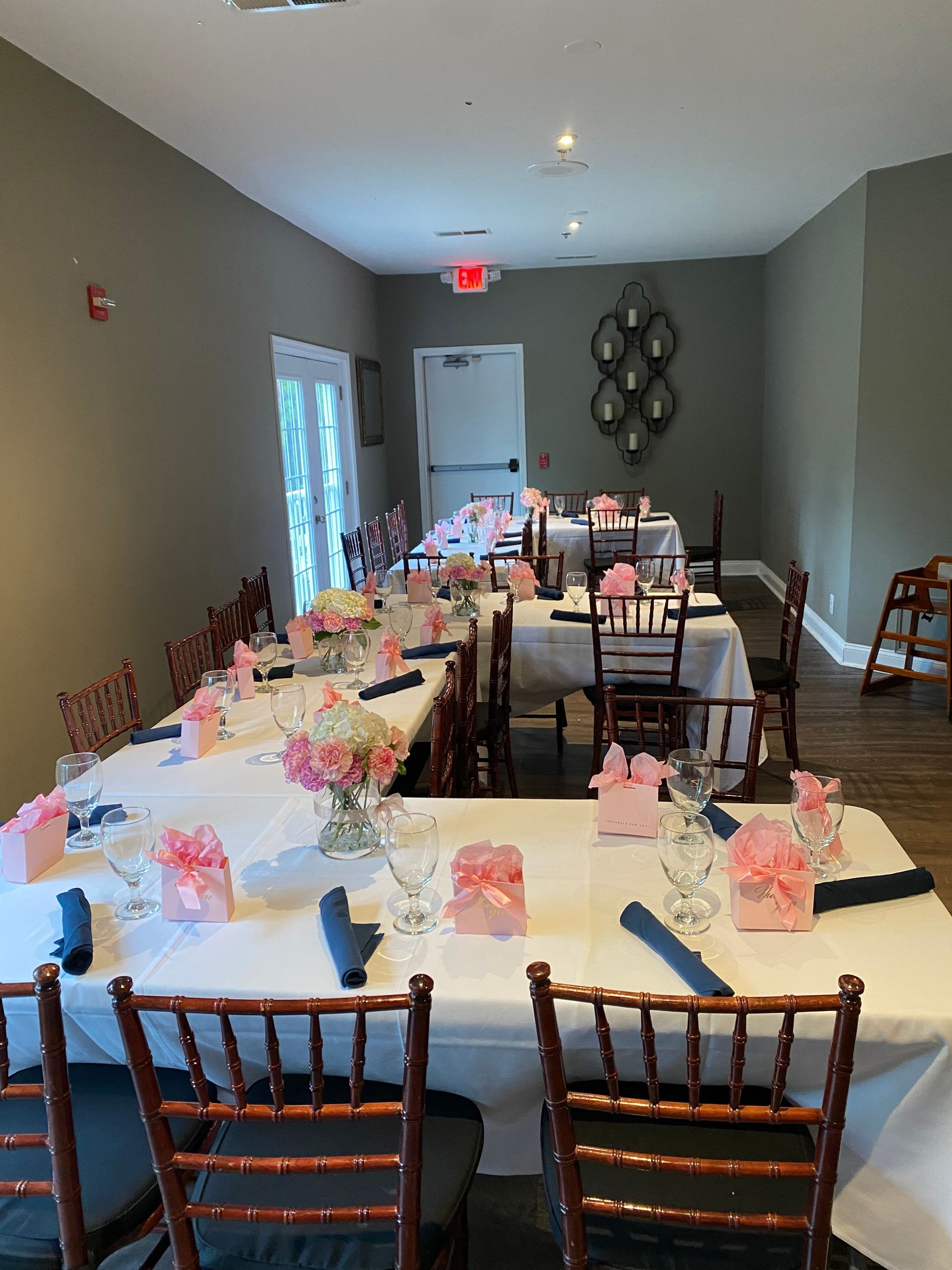 A room with tables and chairs set up for a party. | Brookeville, MD | Silo Falls