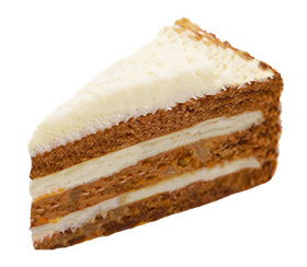 Slice of carrot cake with white frosting and layered filling.