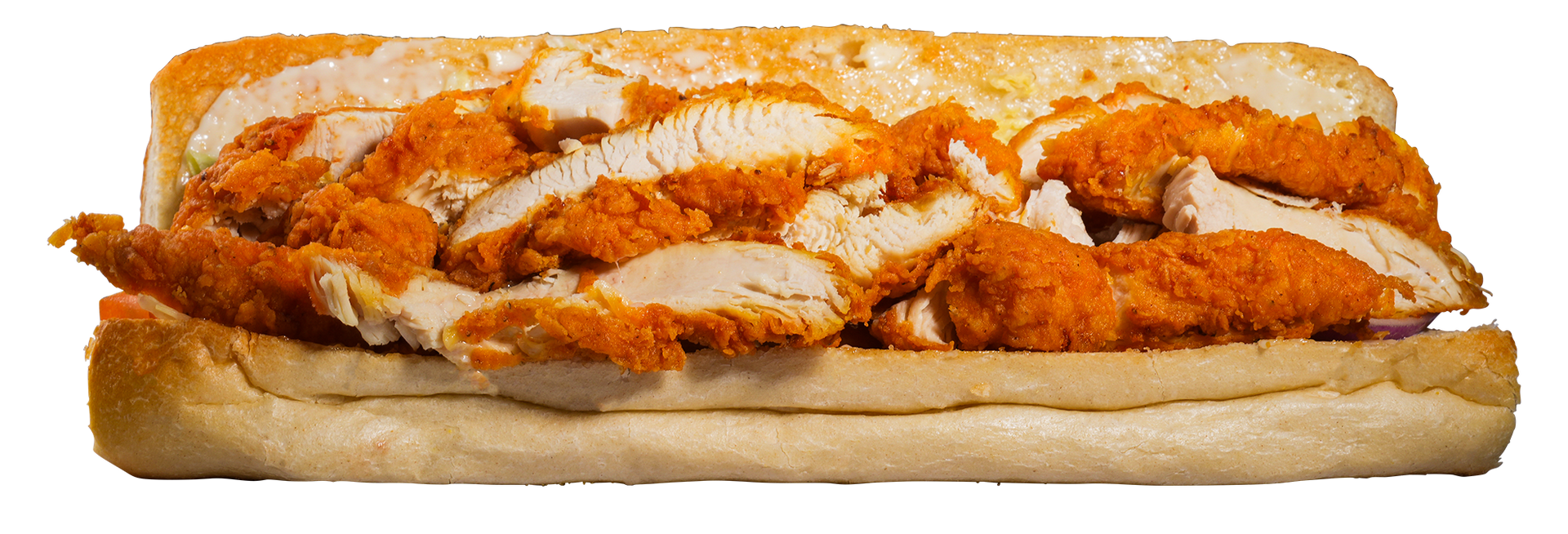 Chicken sandwich with breaded chicken cutlets.