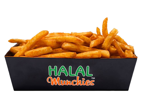 French fries in a branded orange and black container labeled 