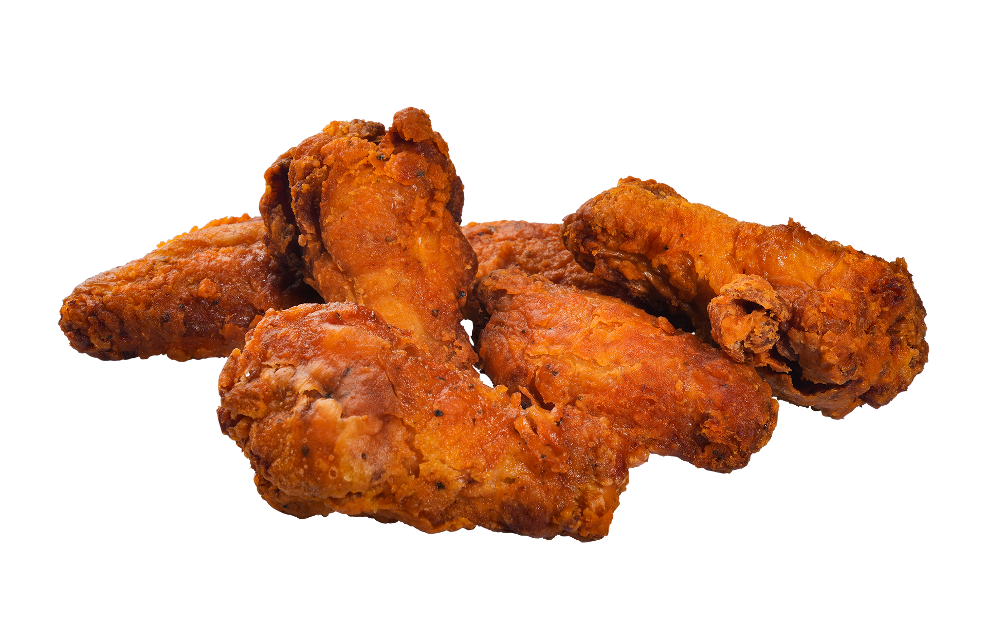 Pile of golden brown, crispy fried chicken wings.