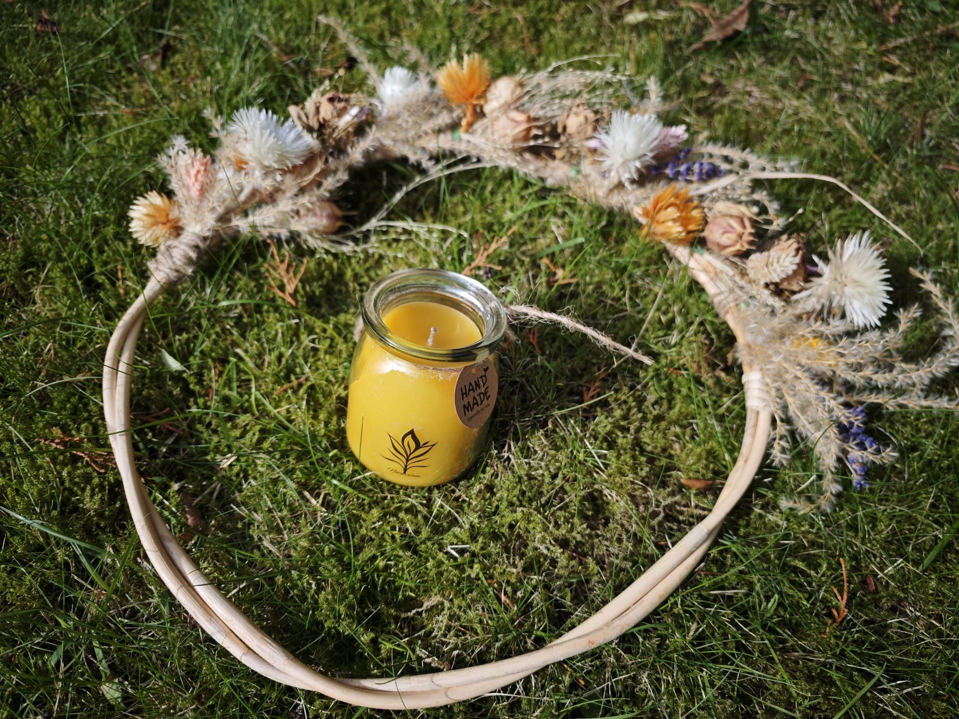 100% beeswax candle in a glass