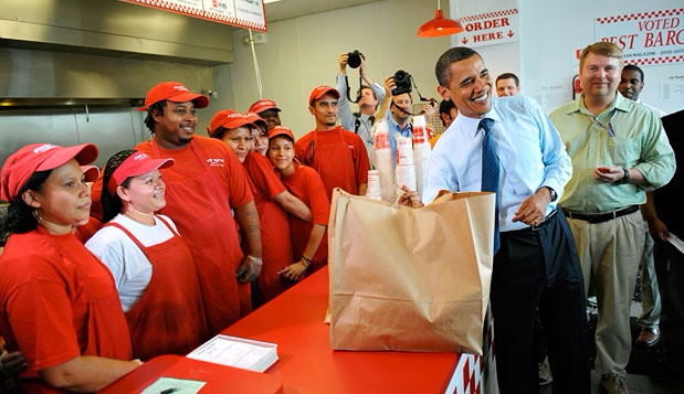 When told Five Guys wouldn't deliver to the White House, Obama visited the store Obama's famous visit to Five Guys Burgers and Fries