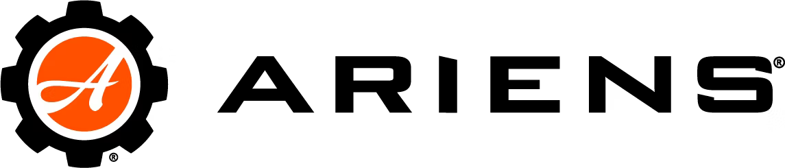 A logo for ariens with a gear in the middle