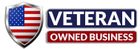 A veteran owned business logo with an american flag on it