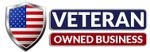 A veteran owned business logo with an american flag on it