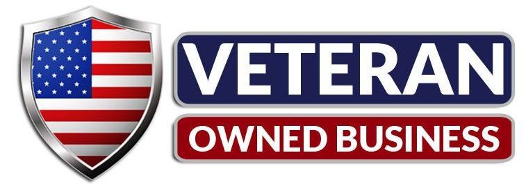 A veteran owned business logo with an american flag on it