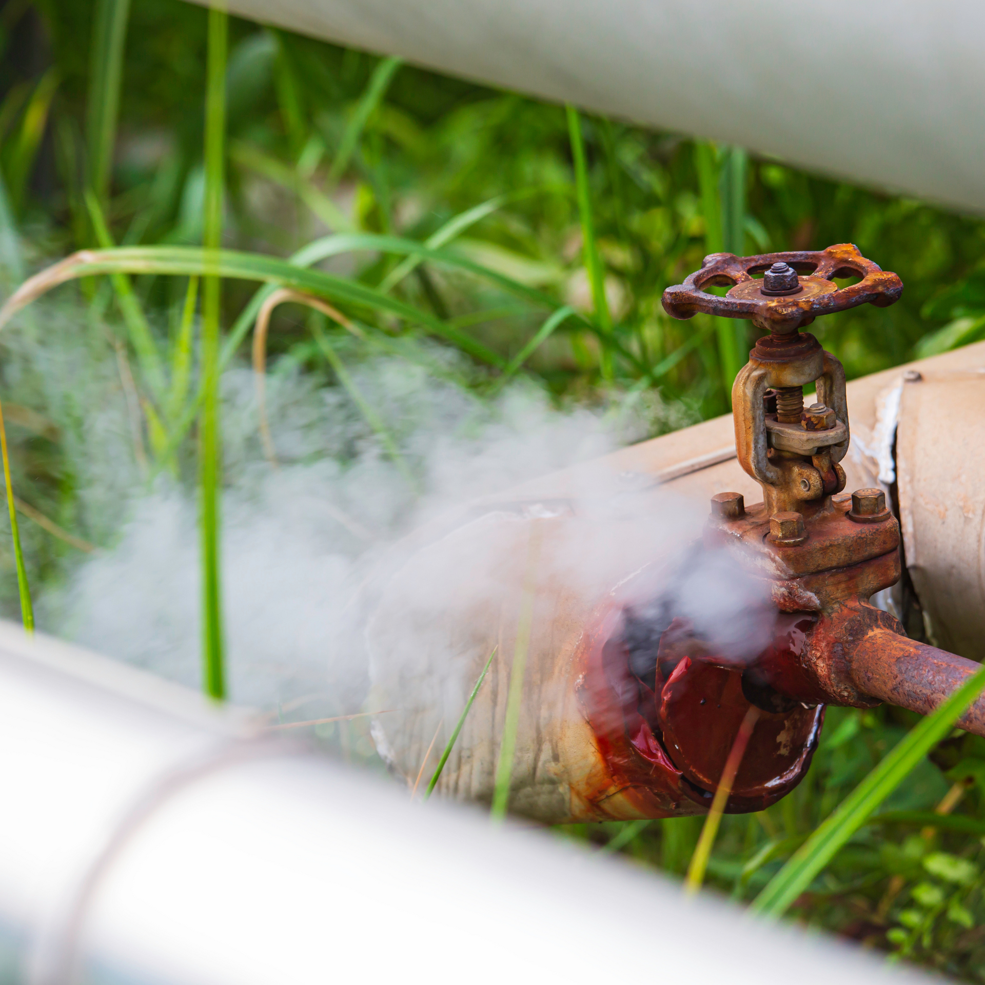 Ted & Bros Plumbing | close up of a rusty pipe with smoke coming out of it.