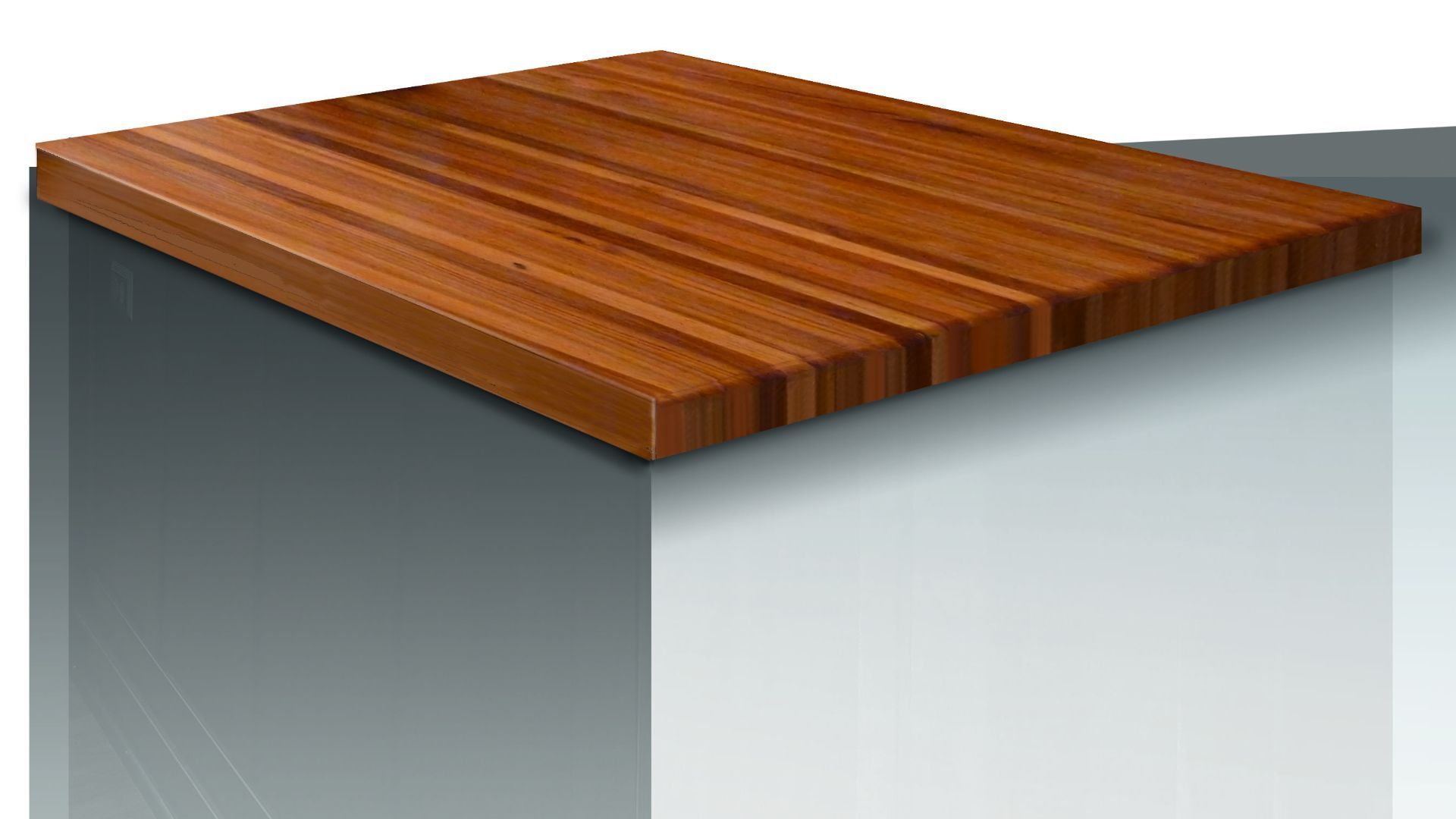 A wooden cutting board is sitting on top of a white box.