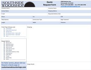 A quote request form for southside woodshop.