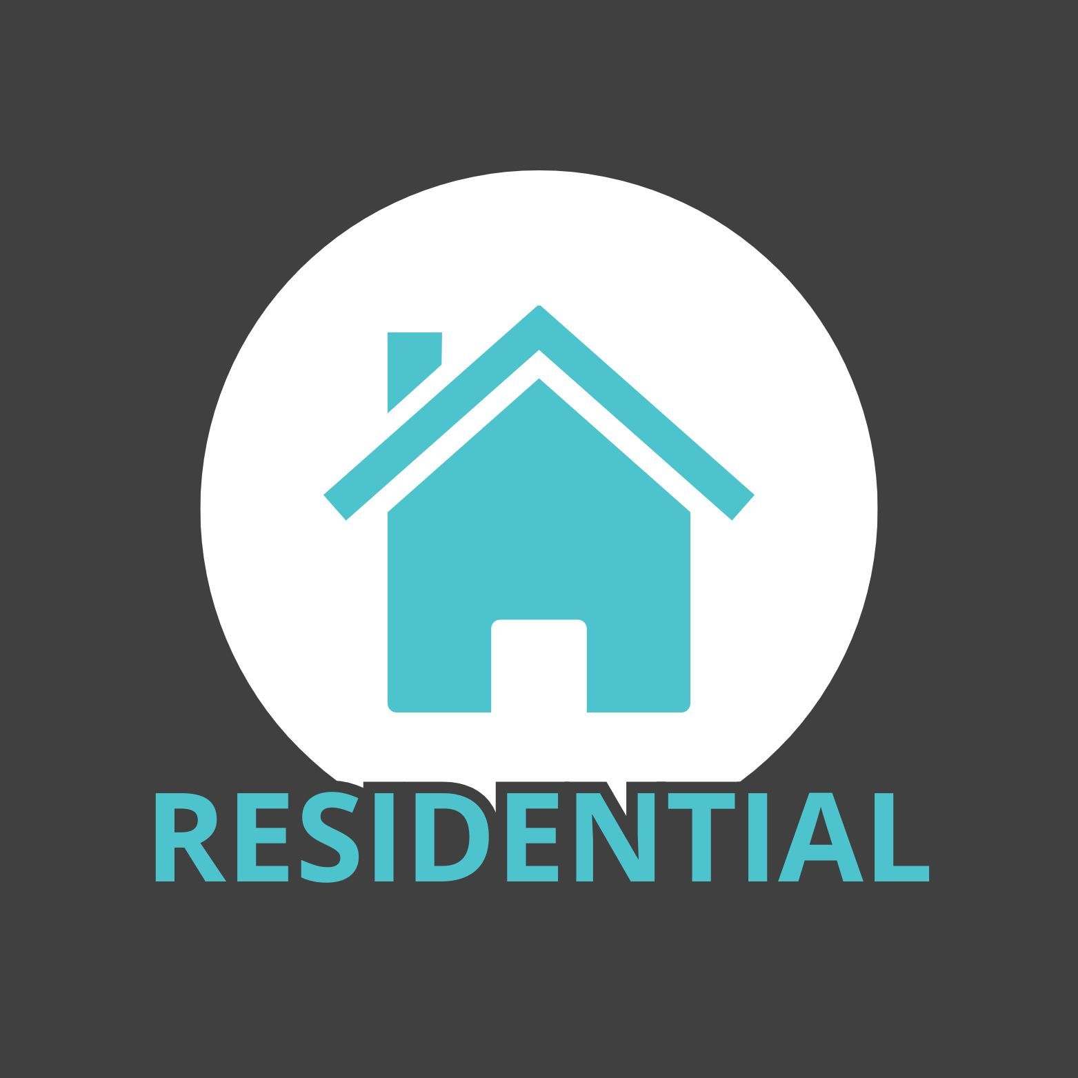 Blue house icon in a white circle, with the word