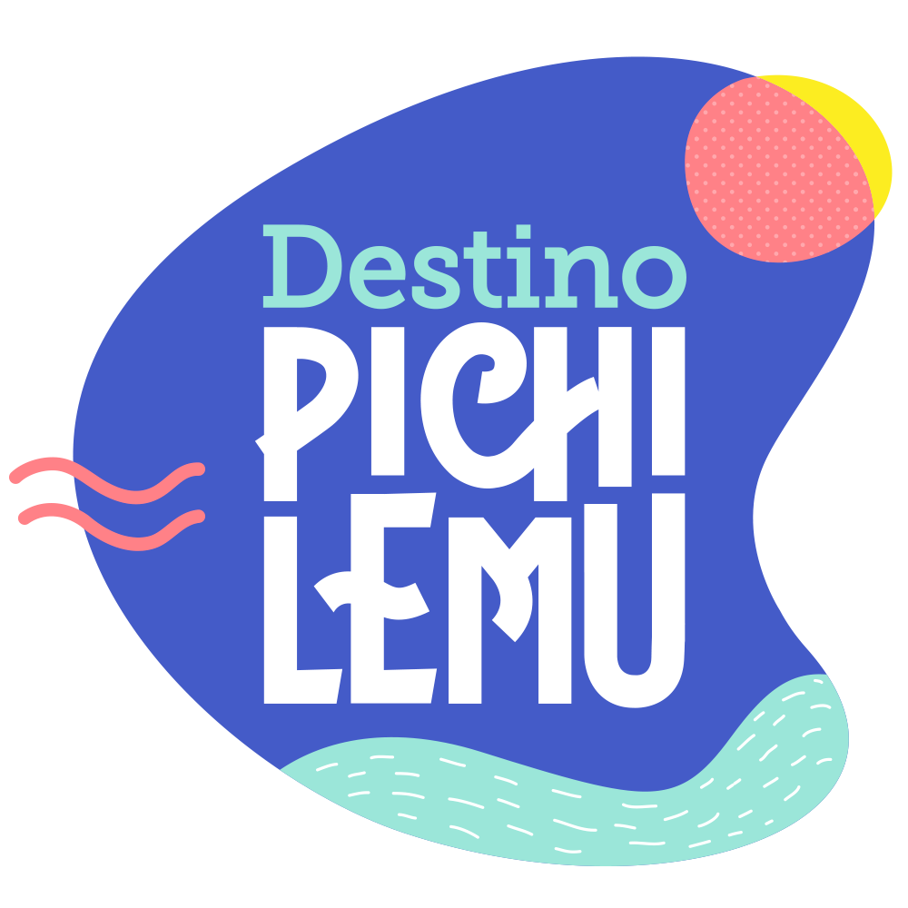 A blue logo with the words destino pichi lemu on it