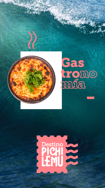 A picture of a pizza with the words destino pichi lemu on the bottom