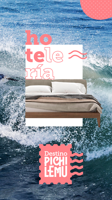 A poster for destino pichi lemu shows a bed in the ocean