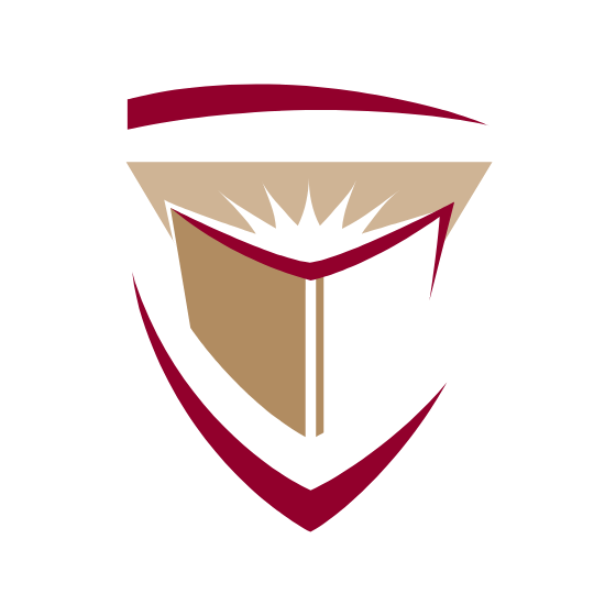 A shield with a book inside of it