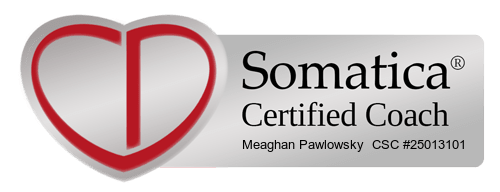 A somatica certified coach logo with a red heart