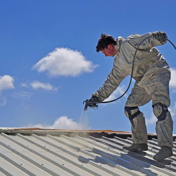 Worker Spray Painting Roof — Roof Painting in Manning Valley, NSW