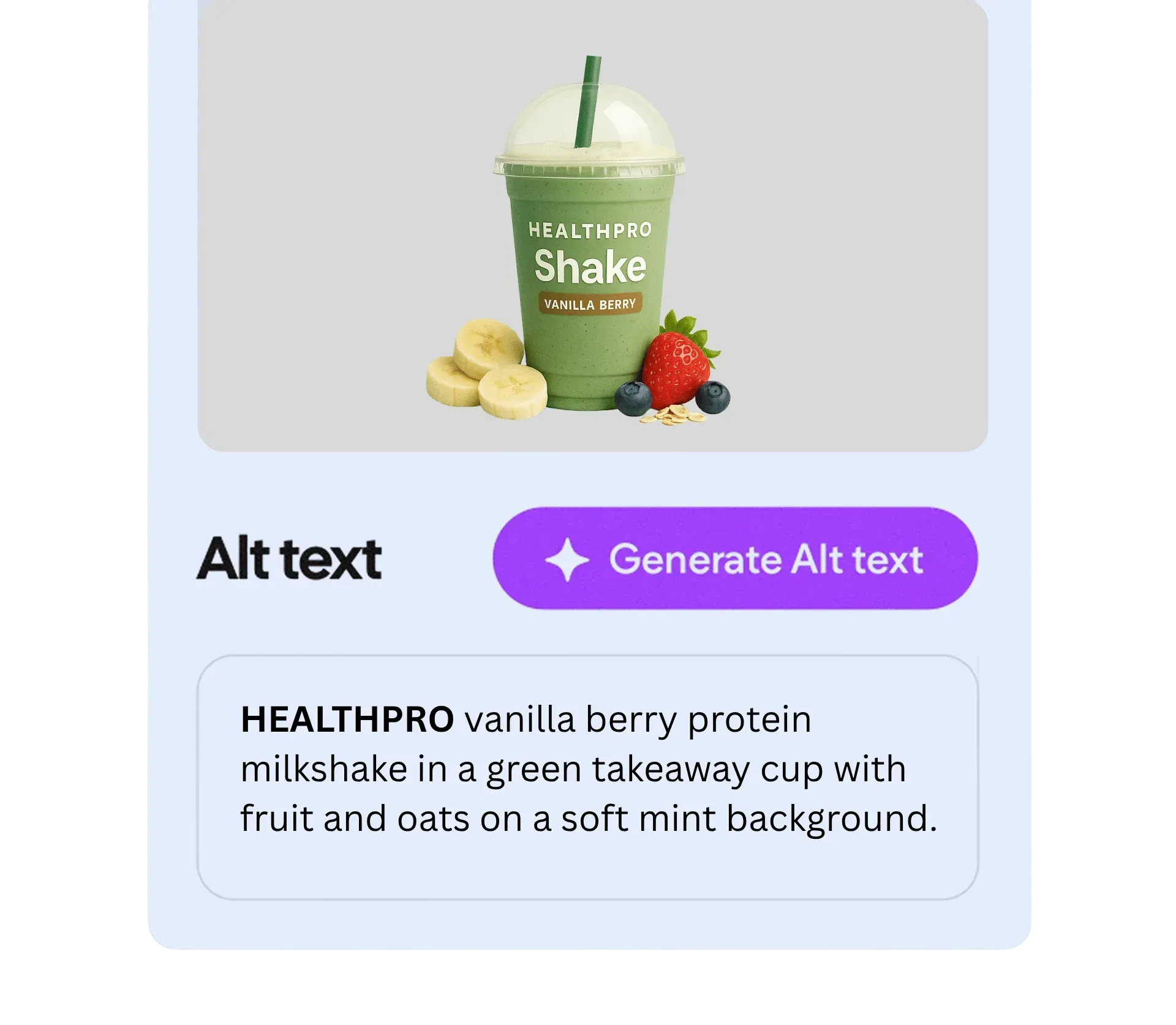 Green Healthpro shake with fruit and oats.