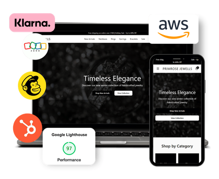 Website homepage displayed on a laptop and smartphone, featuring the text 