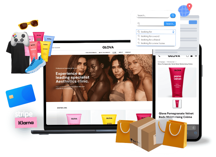 Logos of Klarna, AWS, and other business services are included.