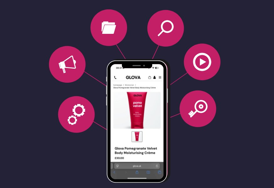 Laptop displaying code on a dark screen; against a purple background.