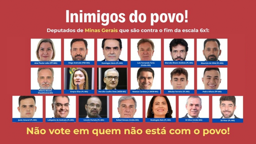 Conheça os parlamentares mineiros que querem impedir o fim da escala 6x1