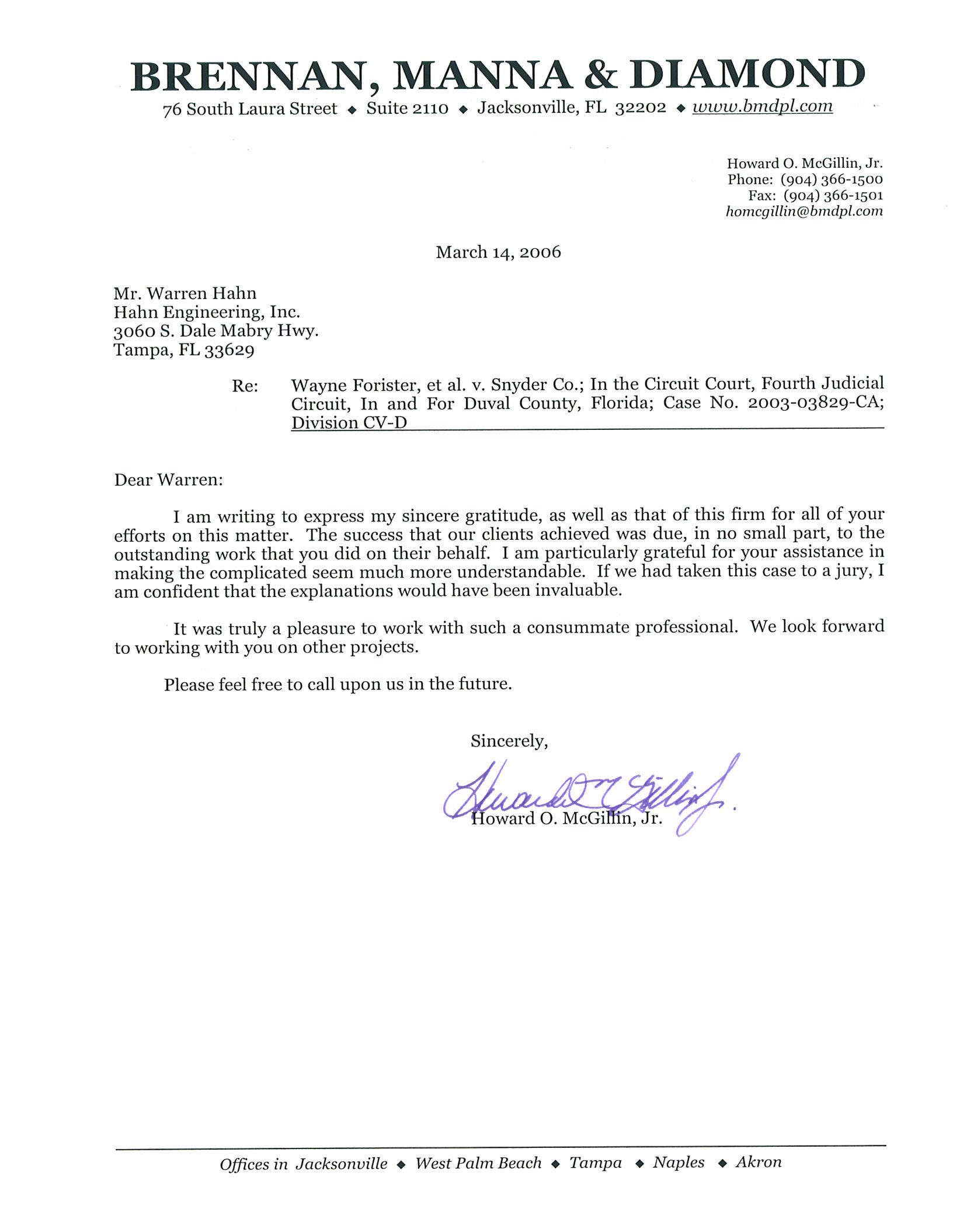 Brennan, Manna, & Diamond Letter of Recommendation