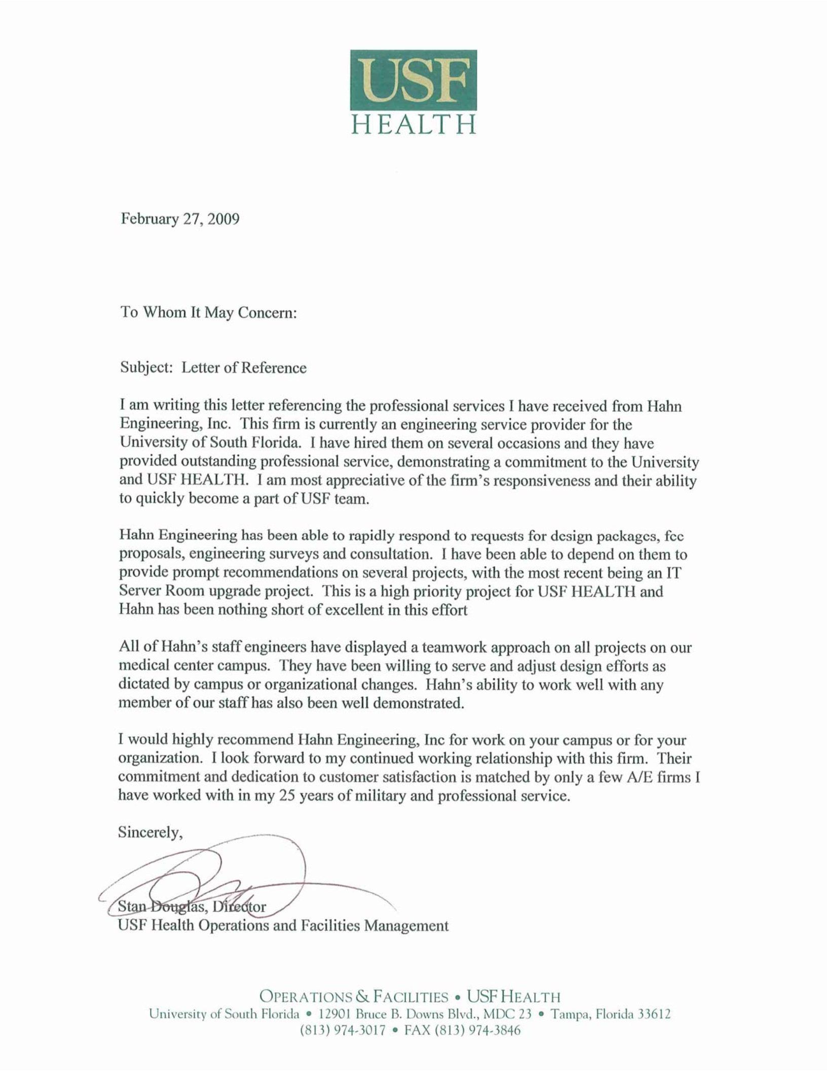 USF Health Letter of Recommendation