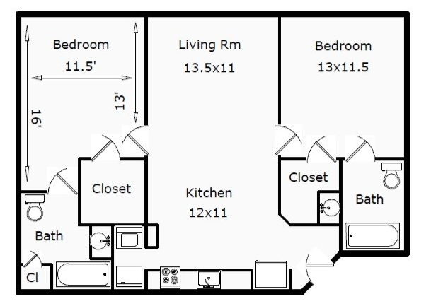 Clock Tower 2 Bed Floor Plan