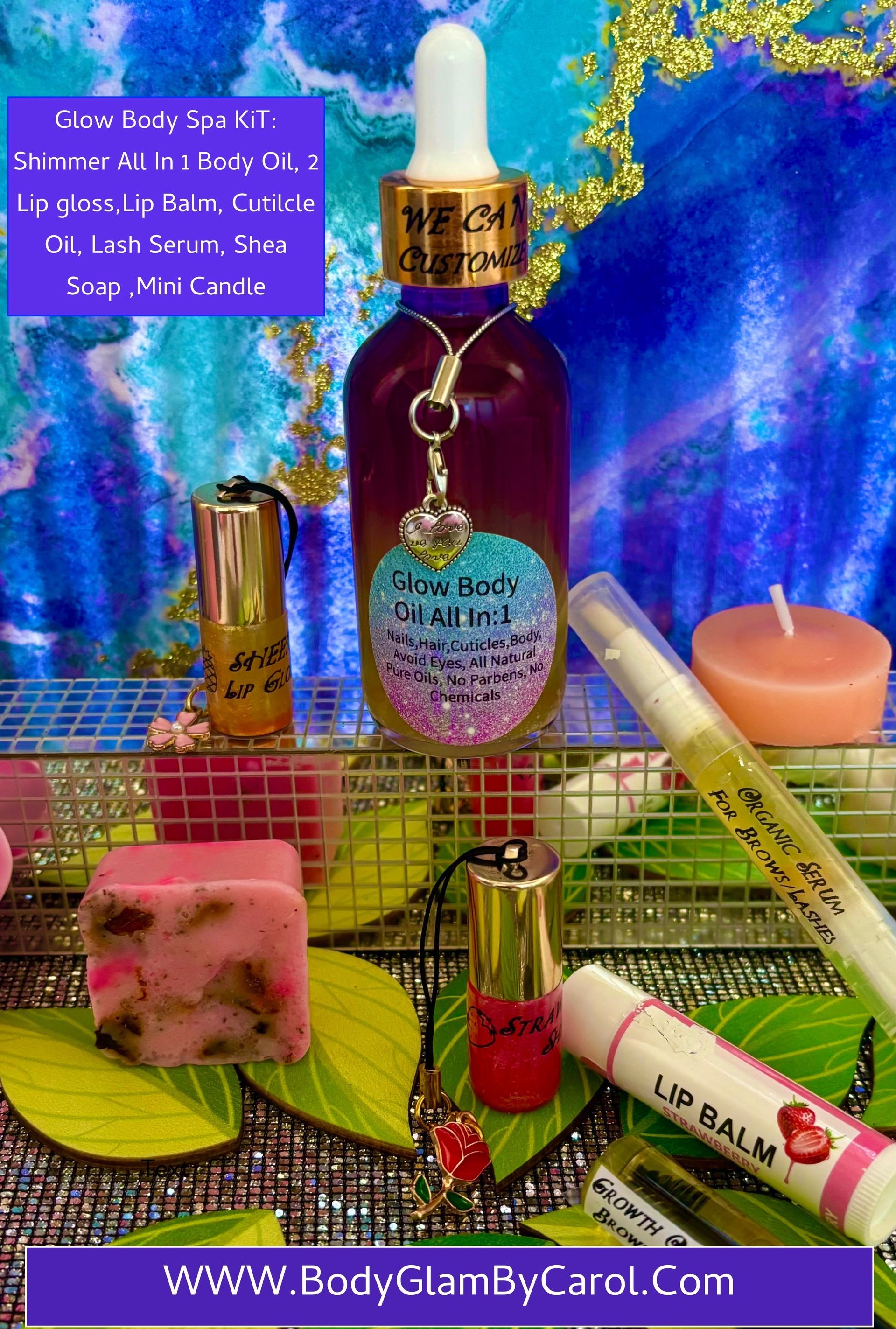 Spa Pampering Shimmery Skin Care Set (Body,Cuticle&Nail, Lash&Brow Serum, Lip Balm, Shea Soap,Vegan Gloss