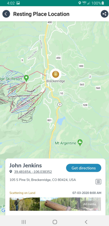 A screenshot of a map showing the location of a person.