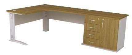 mesa em L com gavetas e armário