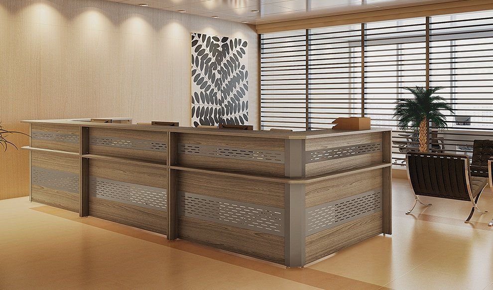 balcão em L com saias em aço