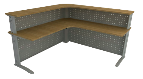 balcão de atendimento em L com saia de ferro