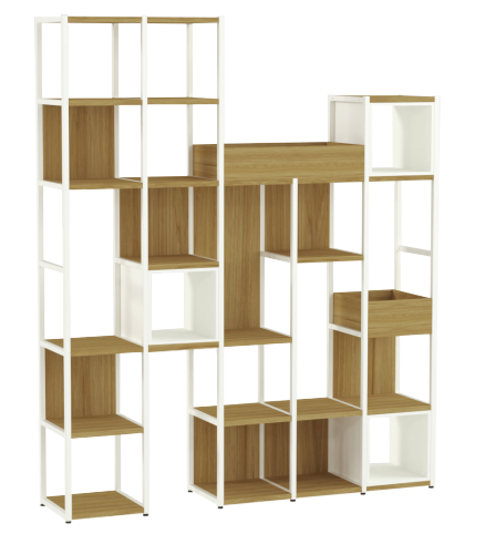 estante de madeira com nichos