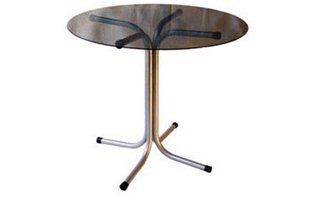 mesa redonda de vidro com pé cromado