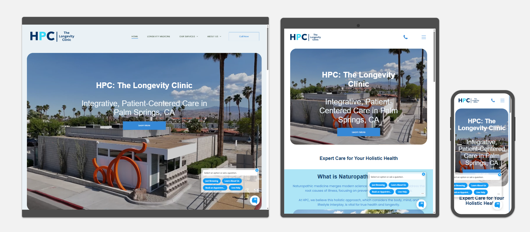 A screenshot of a website on a tablet and a cell phone.