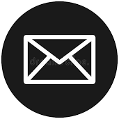 White envelope icon within a black circle, symbolizing email communication.
