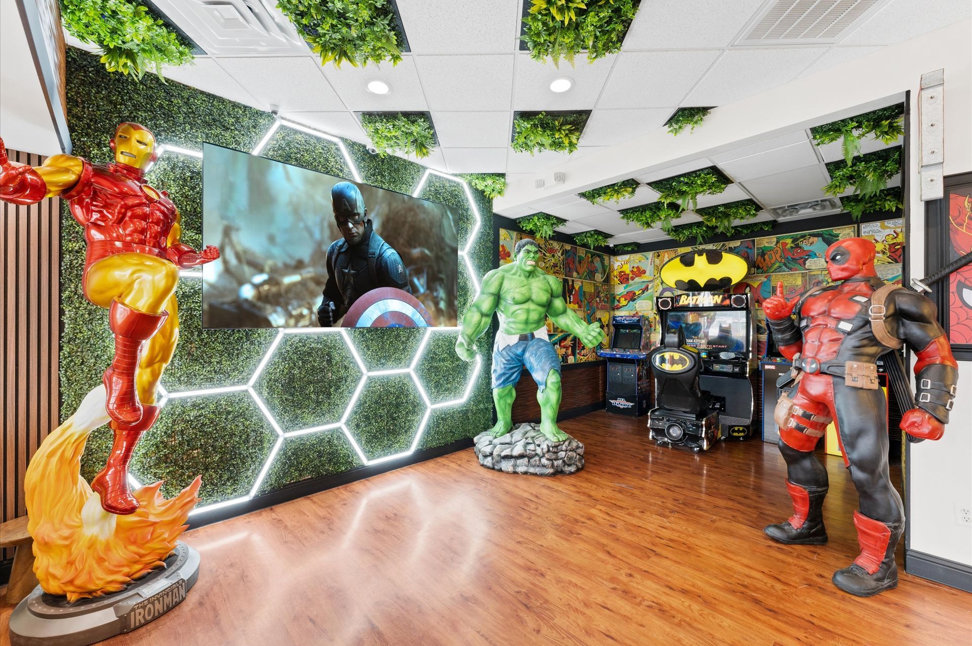 Adventure Smiles Dental & Orthodontics in Houston - A room with a lot of statues of superheros in it.