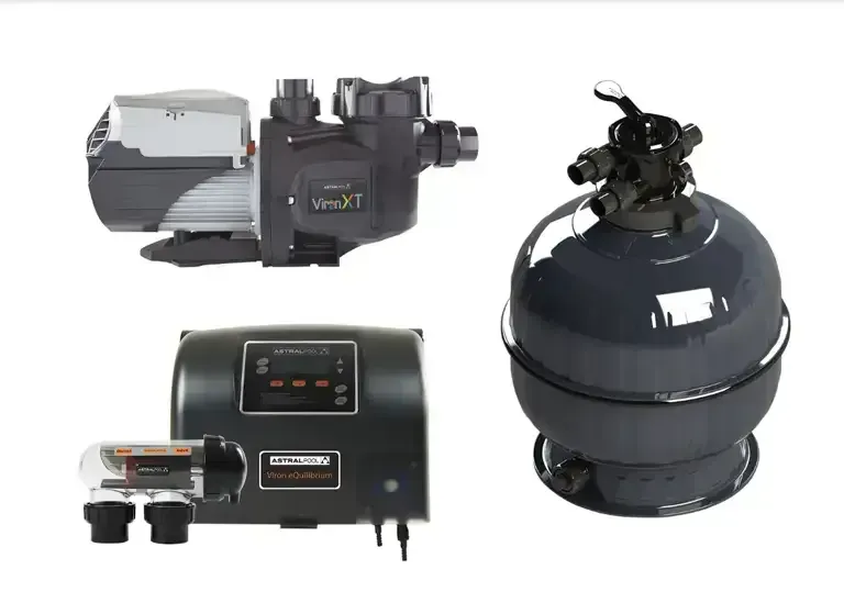 Pool Equipment: Pump, Filter, and Salt Water Chlorinator. Dark Gray and Black — Ultra Clear Pool Care in Cranbrook, QLD