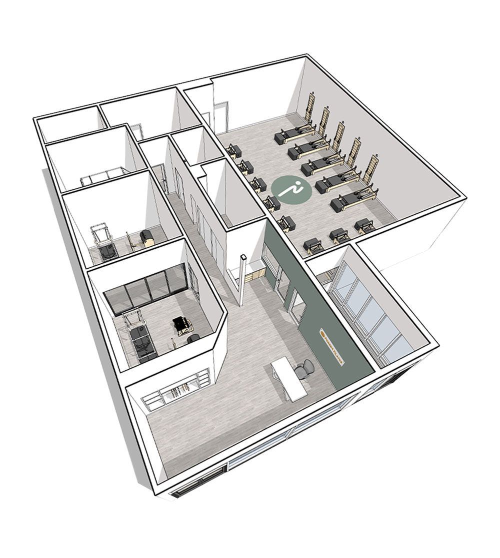 An aerial view of a floor plan of a building