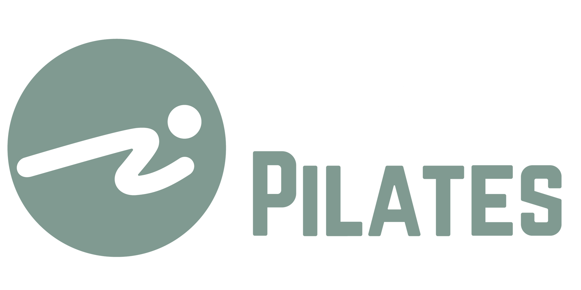 A logo for pilates with a person doing pilates in a circle.